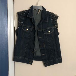 Tobi Spiked Studded Shoulder Denim Vest
